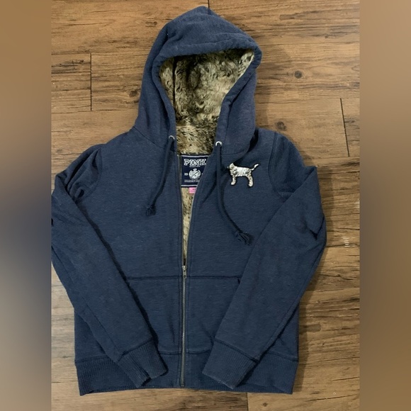 PINK VS VINTAGE BLING LOVE PINK FUR HOODIE MEDIUM - Picture 11 of 12